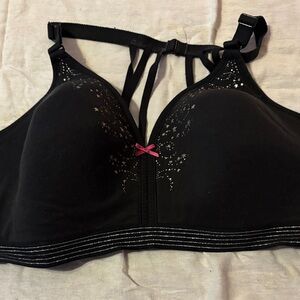 Cacique Black Bra with Pink Bow and Silver Detailing no underwire
